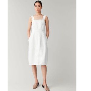 NEW with tags 100% cotton white minimal denim wide strap midi dress US 6